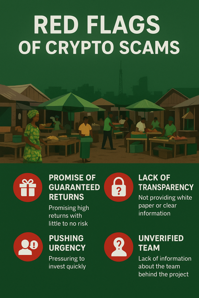 AI-generated infographic on avoiding crypto scams in Nigeria.