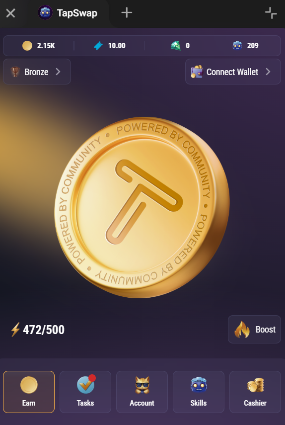 Screenshot of my TapSwap bot dashboard for Telegram crypto mining 2025