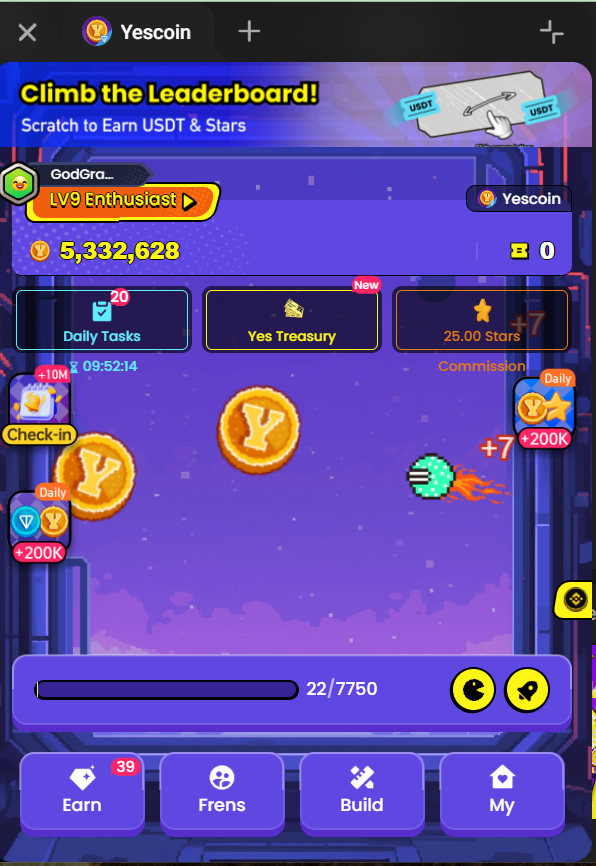 Screenshot of my YesCoin bot dashboard for Telegram crypto mining 2025